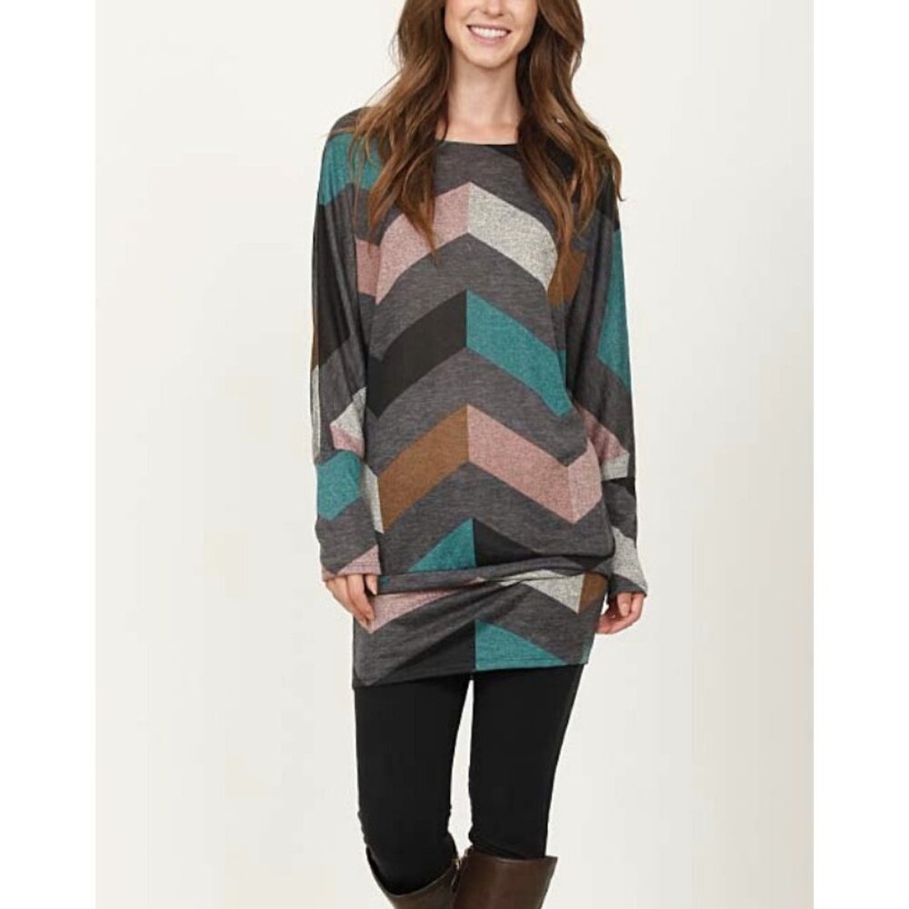 Egs by Eloges Long Sweater for Leggings Size 3X Gray Aqua Chevron New in Bag